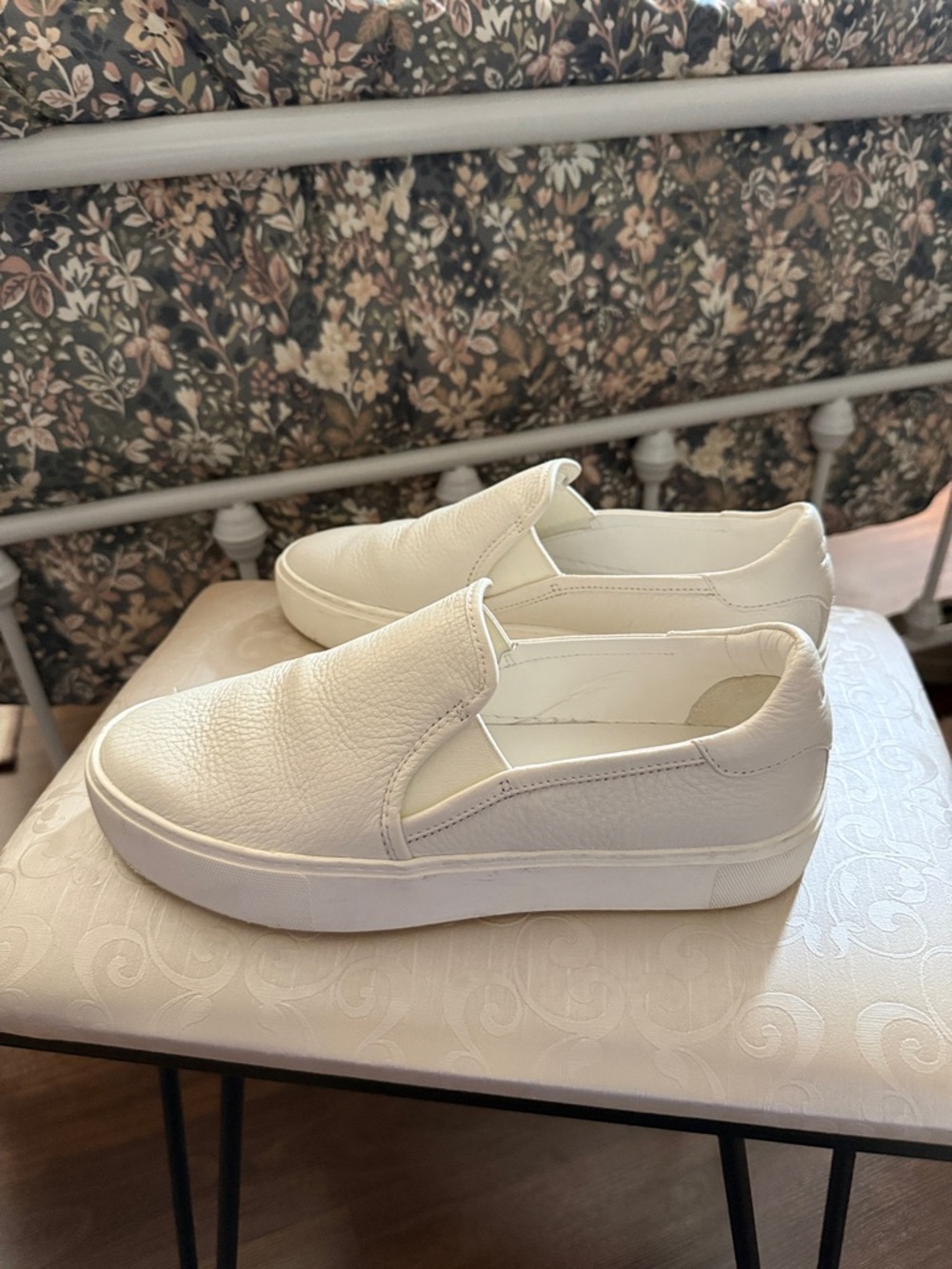 UGG White Leather Slip-On Sneakers